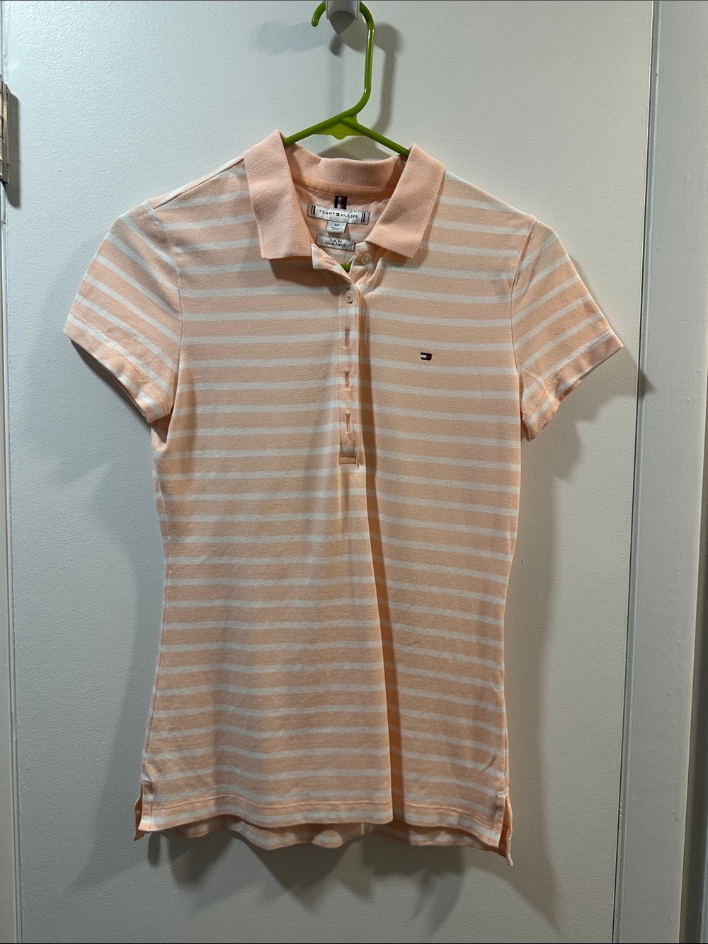 Tommy Hilfiger Peach & White Striped Polo Shirt